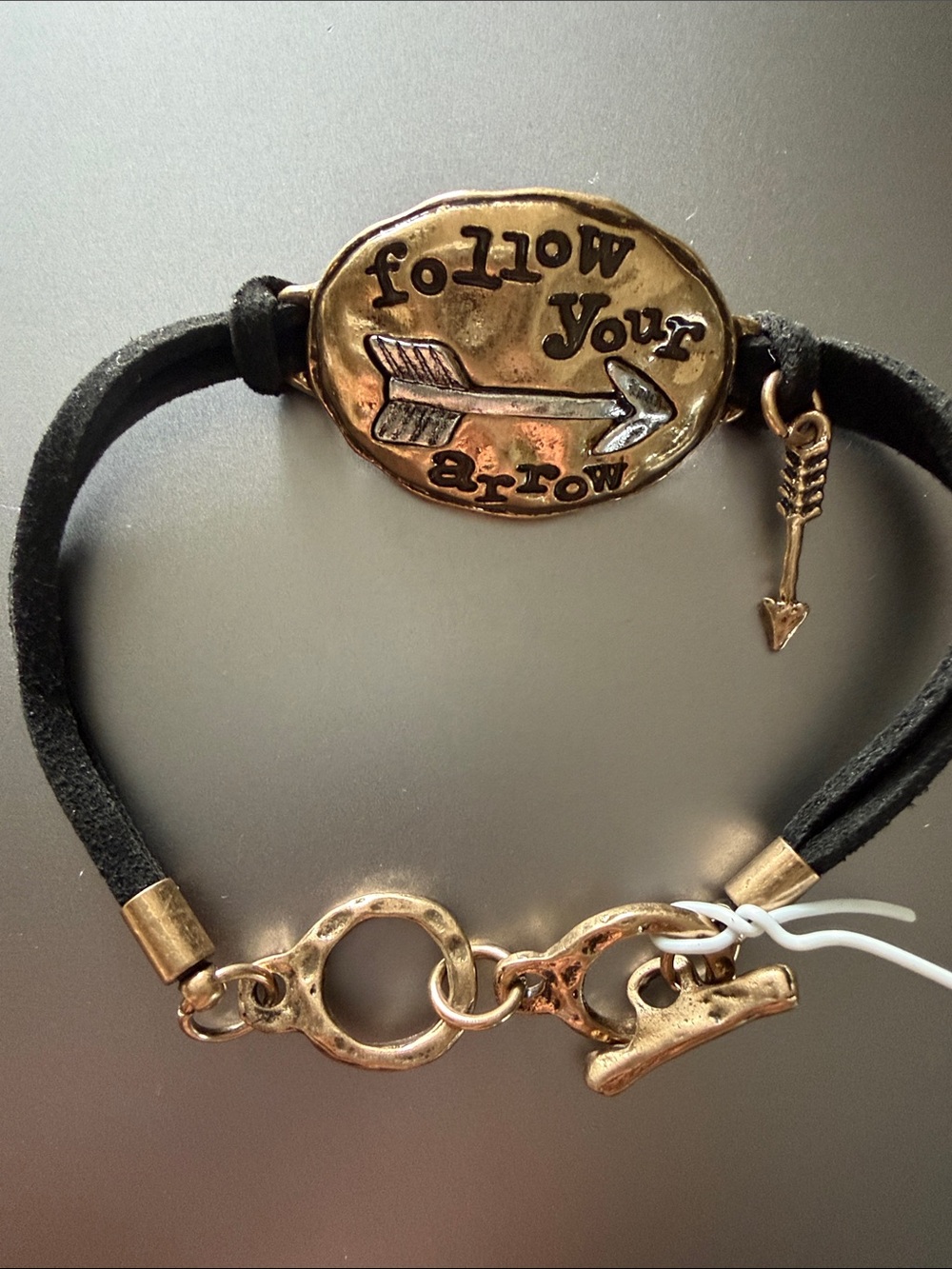 Follow Your Arrow Gold-Tone Arrow Charm Black Suede Bracelet